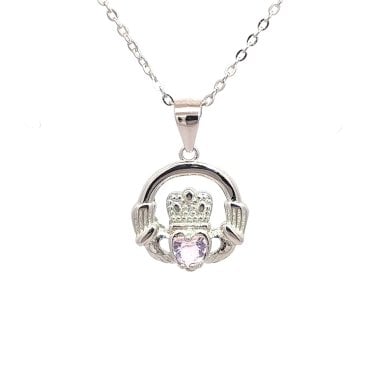 Faith Sterling Silver October Birthstone Claddagh Necklace 1.4 x 1.3cm, 16-18"