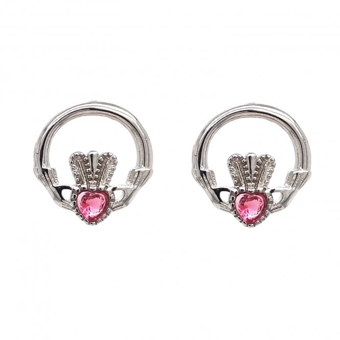 Faith Sterling Silver  October Birthstone Claddagh Stud Earrings 1.2 x 1.2cm 