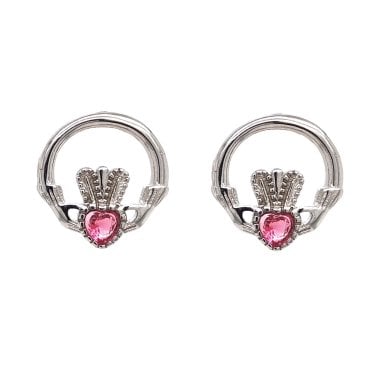 Faith Sterling Silver October Birthstone Claddagh Stud Earrings 1.2 x 1.2cm 