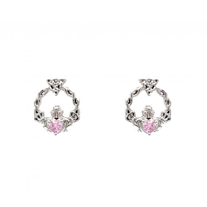 Faith Sterling Silver  October Birthstone Claddagh with Celtic Knot Detail Stud Earrings 0.9 x 1.1cm