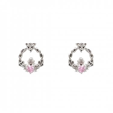 Faith Sterling Silver October Birthstone Claddagh with Celtic Knot Detail Stud Earrings 0.9 x 1.1cm