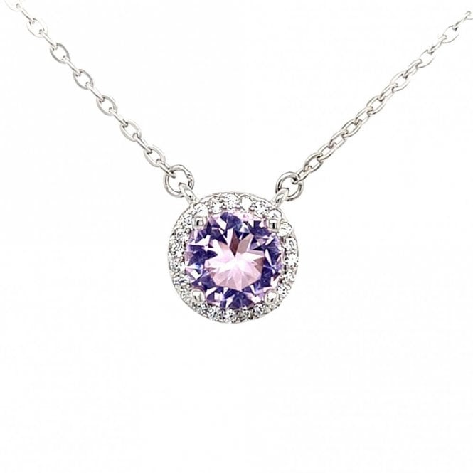 Faith Sterling Silver  October Birthstone CZ Halo Necklace 0.8 x 0.8cm, 16-18