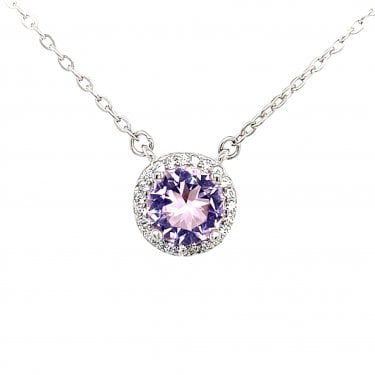 Faith Sterling Silver October Birthstone CZ Halo Necklace 0.8 x 0.8cm, 16-18"