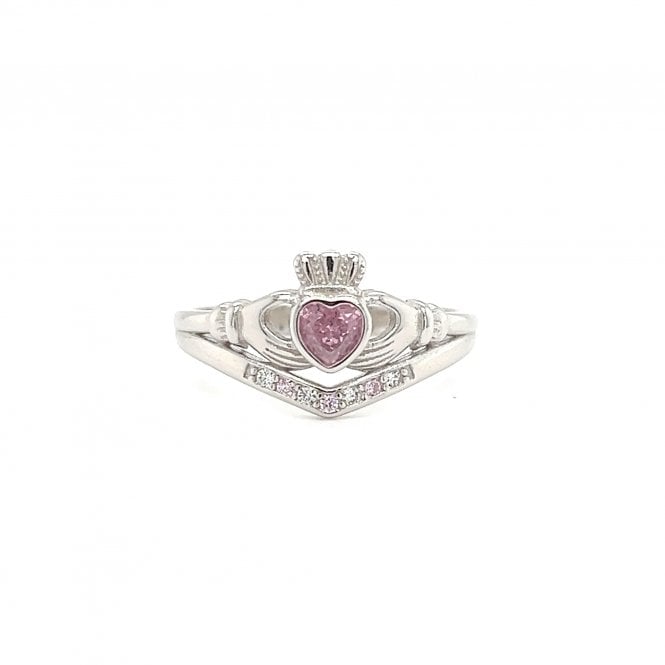 Faith Sterling Silver  October Birthstone Wishbone Claddagh Ring