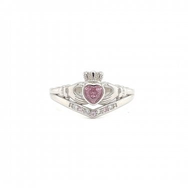 Faith Sterling Silver October Birthstone Wishbone Claddagh Ring