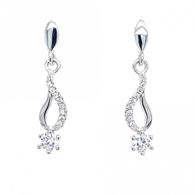 Faith Sterling Silver  Offset Oval with Round CZ Bottom Drop Earrings 2.4 x 0.5cm 