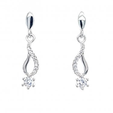 Faith Sterling Silver Offset Oval with Round CZ Bottom Drop Earrings 2.4 x 0.5cm 