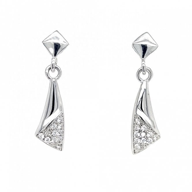 Faith Sterling Silver  Offset Triangle with CZ Bottom Drop Earrings 2.2 x 0.5cm 