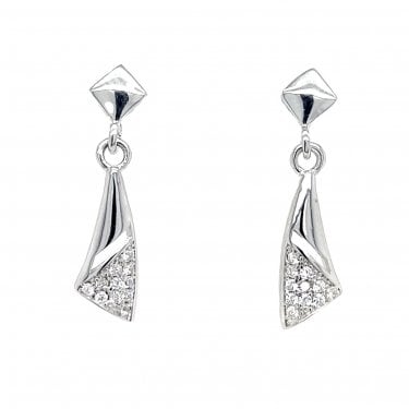Faith Sterling Silver Offset Triangle with CZ Bottom Drop Earrings 2.2 x 0.5cm 
