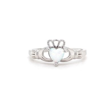 Faith Sterling Silver Opal Claddagh Ring 