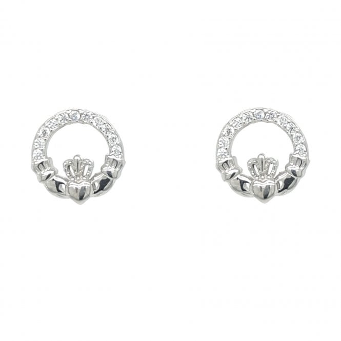 Faith Sterling Silver  Part CZ Claddagh Stud Earrings 0.9 x 0.9cm 