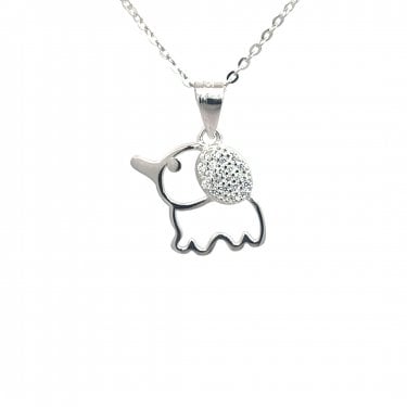 Faith Sterling Silver Part CZ Elephant Necklace 1.4 x 1.3cm, 16-18"