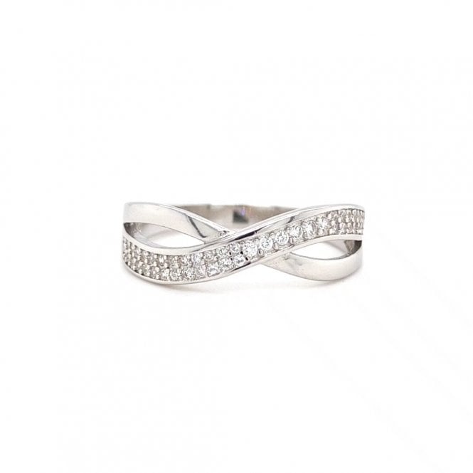 Faith Sterling Silver  Part CZ Open Crossover Ring
