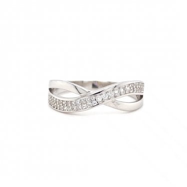 Faith Sterling Silver Part CZ Open Crossover Ring