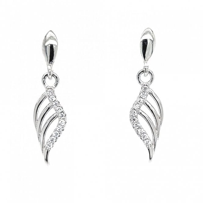 Faith Sterling Silver  Part CZ Open Leaf Design Drop Earrings 2.4 x 0.7cm 