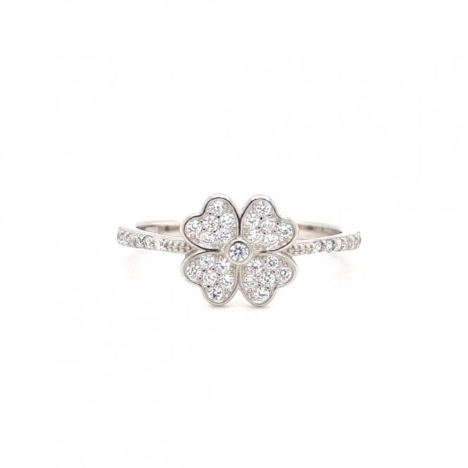 Faith Sterling Silver  Pavé 4 Leaf Clover with CZ Shoulders Ring