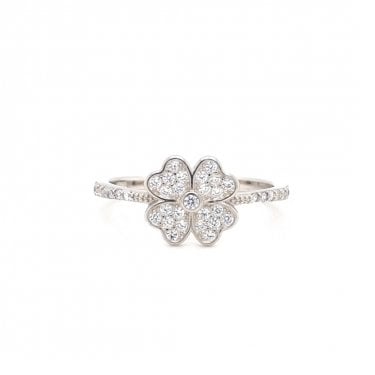 Faith Sterling Silver Pavé 4 Leaf Clover with CZ Shoulders Ring
