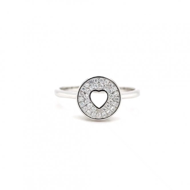 Faith Sterling Silver  Pavé Circle with Open Heart Centre Ring
