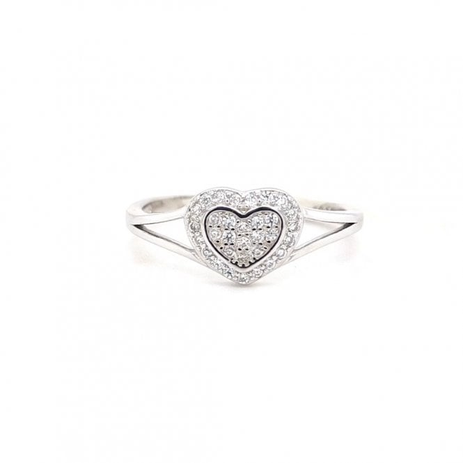 Faith Sterling Silver  Pavé Heart with Split Shoulders Ring