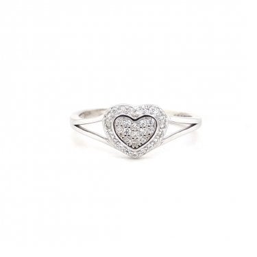 Faith Sterling Silver Pavé Heart with Split Shoulders Ring