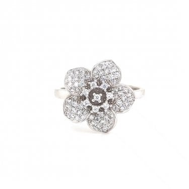 Faith Sterling Silver Pavé  Petals Flower Ring