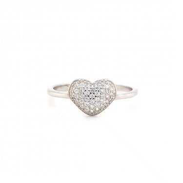 Faith Sterling Silver Pavé Raised Heart Ring