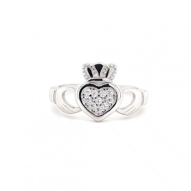 Faith Sterling Silver  Pavé Rubover Claddagh Ring