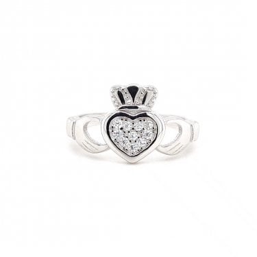 Faith Sterling Silver Pavé Rubover Claddagh Ring