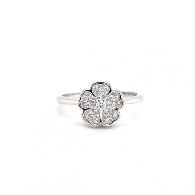 Faith Sterling Silver  Pavé Rubover Flower Ring