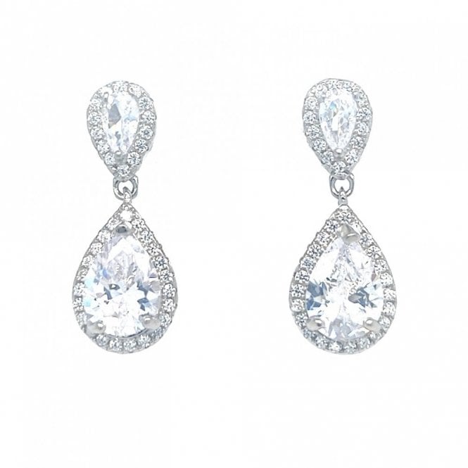 Faith Sterling Silver  Pear Halo Stud with Pear Halo Drop Earrings 2.2 x 0.9cm 