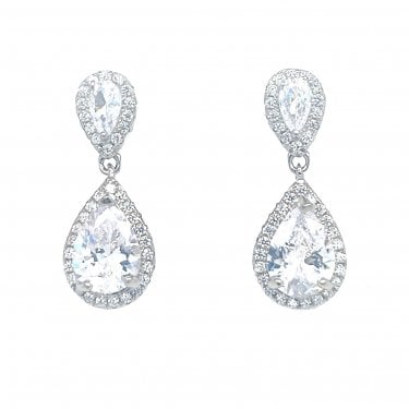 Faith Sterling Silver Pear Halo Stud with Pear Halo Drop Earrings 2.2 x 0.9cm 