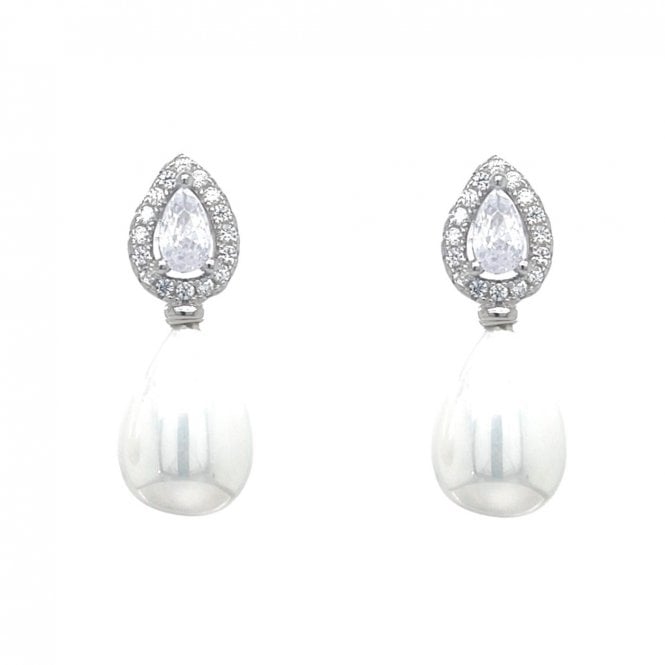 Faith Sterling Silver  Pear Halo Stud with Teardrop Pearl Drop Earrings 1 x 2cm