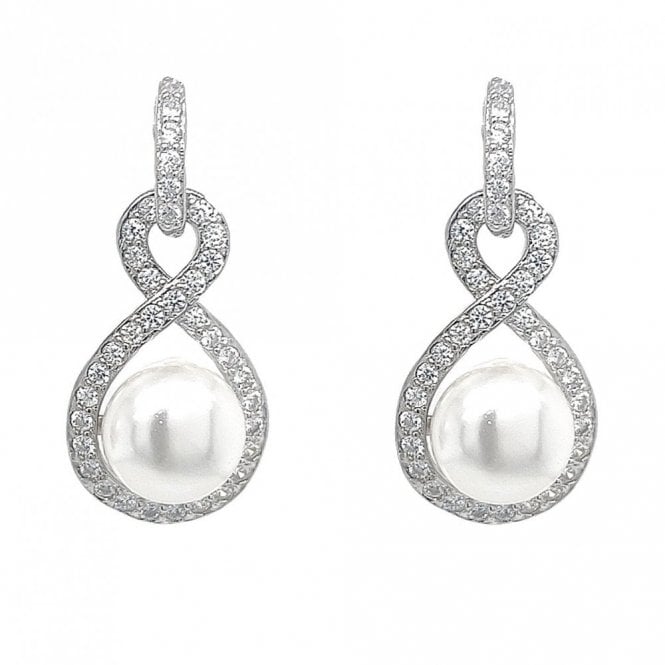 Faith Sterling Silver  Pearl in CZ Infinity Twist Drop Earrings 1.2 x 2.2cm