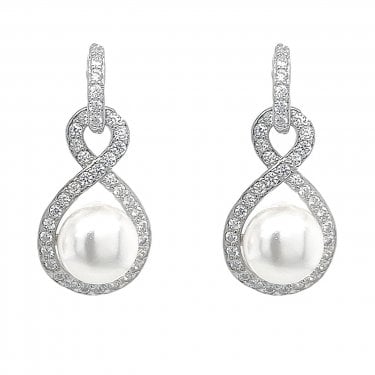 Faith Sterling Silver Pearl in CZ Infinity Twist Drop Earrings 1.2 x 2.2cm
