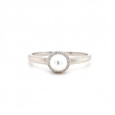 Faith Sterling Silver Pearl Solitaire with CZ Halo Ring