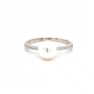 Faith Sterling Silver Pearl Solitaire with CZ Shoulders Ring
