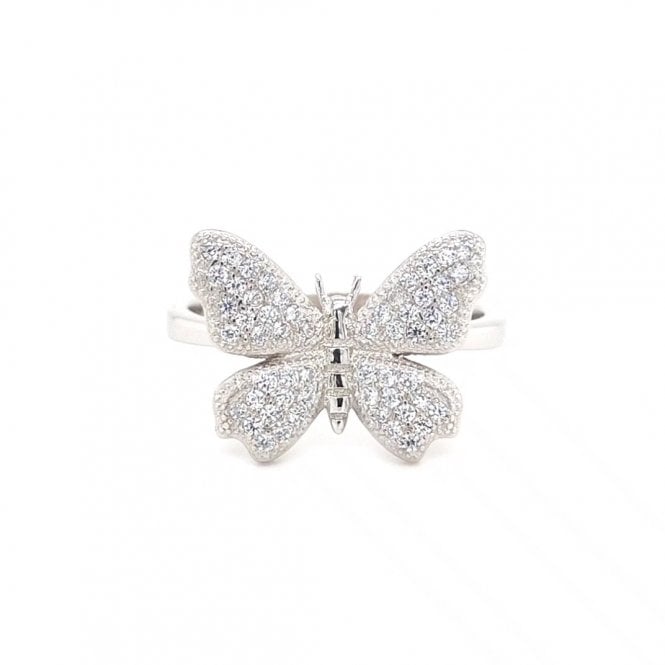 Faith Sterling Silver  Plain Body with Pavé Wings Butterfly Ring