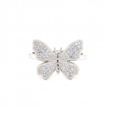 Faith Sterling Silver Plain Body with Pavé Wings Butterfly Ring