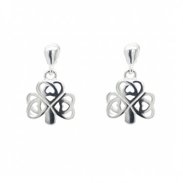 Faith Sterling Silver Plain Celtic Shamrock Drop Earrings 1.1 x 1.7cm 
