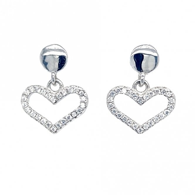 Faith Sterling Silver  Plain Circle Stud with CZ Open Heart Drop Earrings 1.6 x 1.3cm 