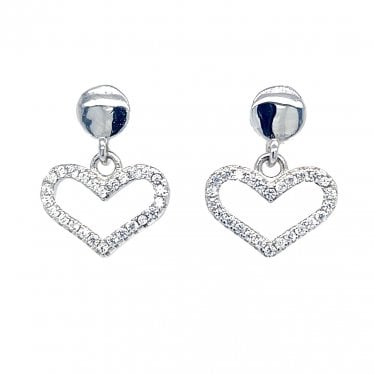 Faith Sterling Silver Plain Circle Stud with CZ Open Heart Drop Earrings 1.6 x 1.3cm 