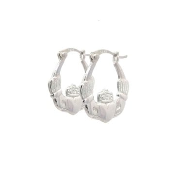 Faith Sterling Silver Plain Claddagh Hoop Earrings 15mm