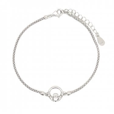 Faith Sterling Silver Plain Claddagh Rope Chain Bracelet 1 x 1cm, 16cm + 3cm