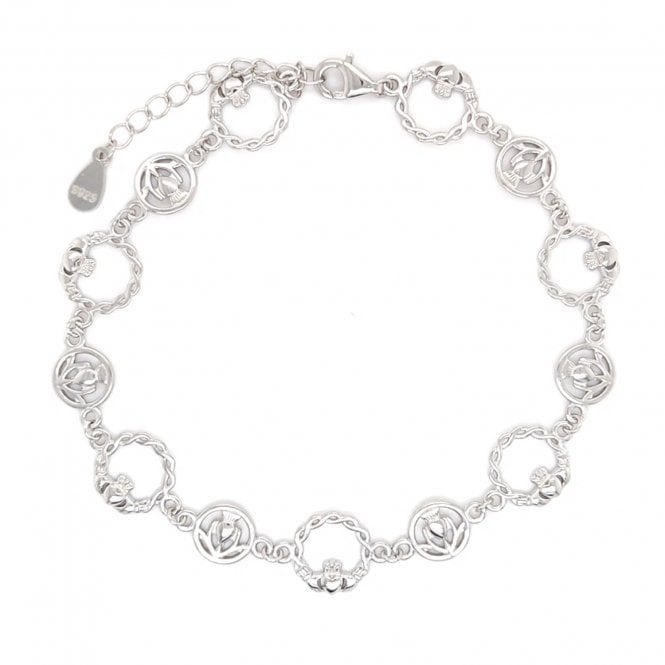 Faith Sterling Silver  Plain Claddagh with Celtic Knot Detail Bracelet 1cm, 17.5-21cm