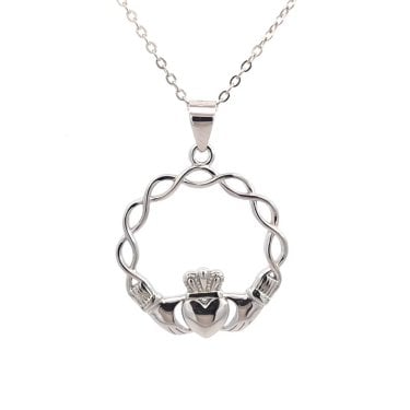 Faith Sterling Silver Plain Claddagh with Celtic Knot Detail Necklace 2 x 2cm, 16-18"