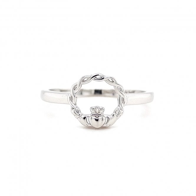 Faith Sterling Silver  Plain Claddagh with Celtic Knot Detail Ring 