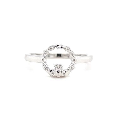 Faith Sterling Silver Plain Claddagh with Celtic Knot Detail Ring 