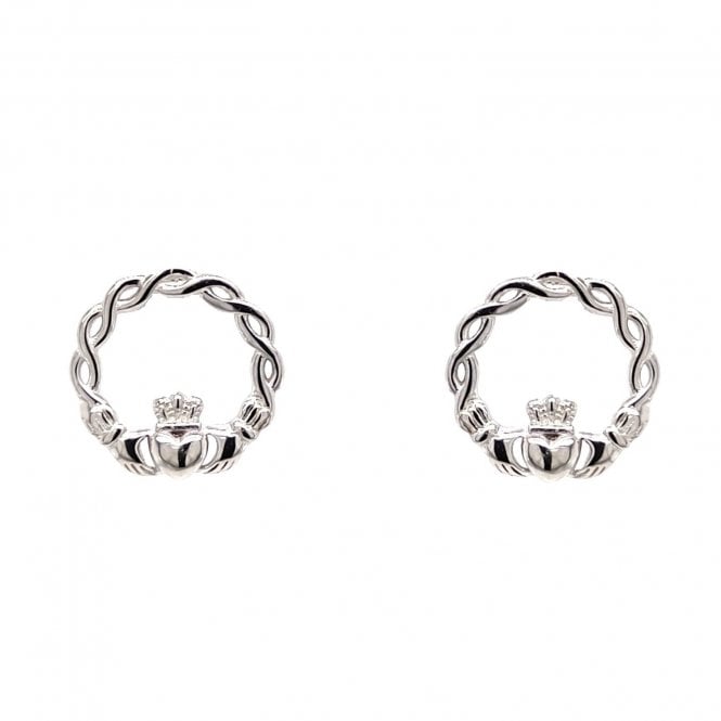 Faith Sterling Silver  Plain Claddagh with Celtic Knot Detail Stud Earrings 1 x 1cm