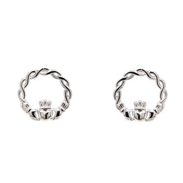 Faith Sterling Silver Plain Claddagh with Celtic Knot Detail Stud Earrings 1 x 1cm