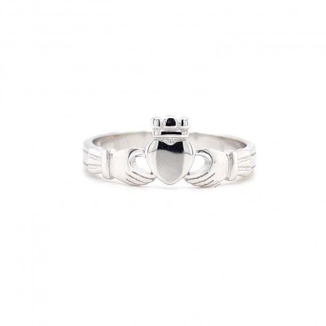 Faith Sterling Silver  Plain Claddagh with Criss-Cross Patterned Band Ring 